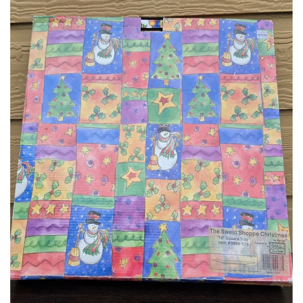 Sango The Sweet Shoppe Christmas Snowman 16 Inch Square Tray Sue Zipkin 0988-178